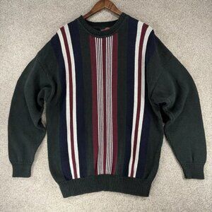 Stone Haven VTG 90s Pullover Sweater XL Stripes Retro Green Heavy Knit Chunky
